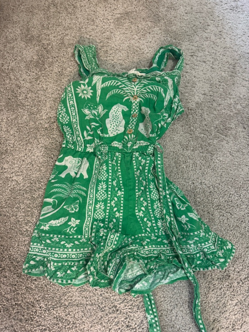 Mini Boden Green Jungle Animal Print Girls One-Piece